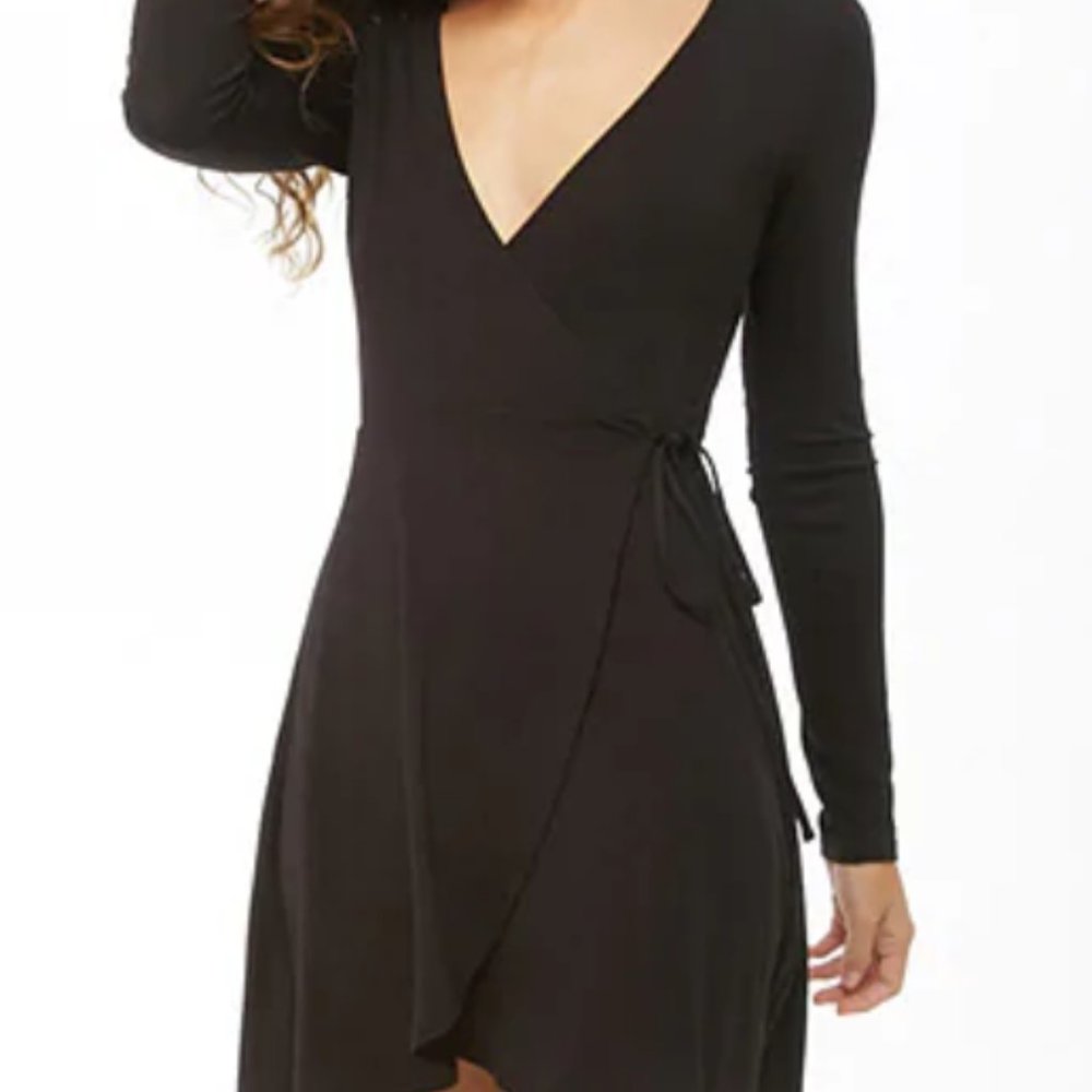 Black Mock-Wrap Dress